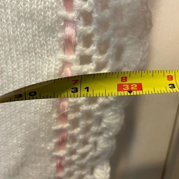 Nordstrom Made in Italy Handmade White and Pink Acrylic Baby Blanket 32x38 - Picture 6 of 16